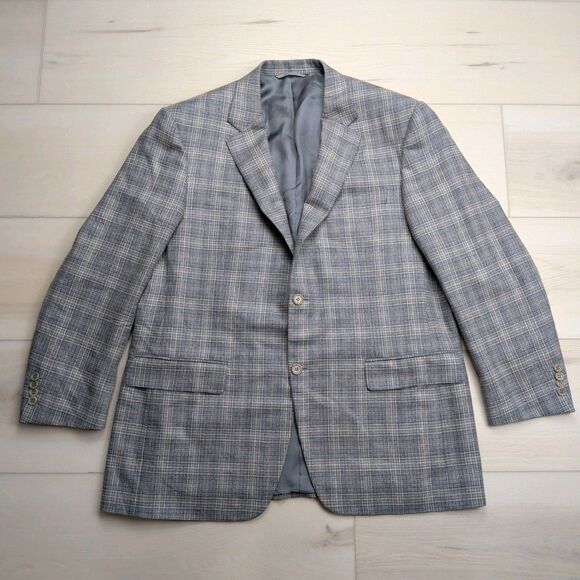 Canali Blazer Sport Coat Mens 38R Silk Wool Windowpane Gray Plaid Suit Italy - Picture 1 of 16